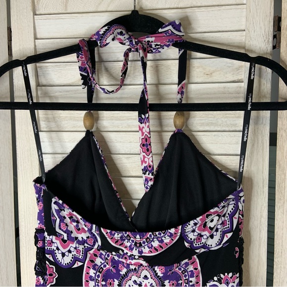 My Michelle Pink Purple Floral Geometric Print Halter Neck A Line Maxi Sundress - Picture 5 of 8